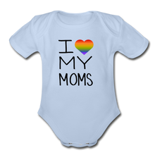 Load image into Gallery viewer, I Love My Moms Rainbow Pride Organic Short Sleeve Baby Bodysuit - sky