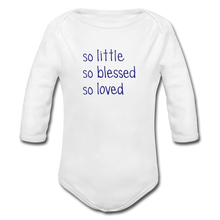 Load image into Gallery viewer, So Little So Blessed So Loved Organic Long Sleeve Baby Bodysuit Navy - white