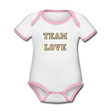 Load image into Gallery viewer, TEAM LOVE Customizable Organic Short Sleeve Baby Bodysuit - white/pink