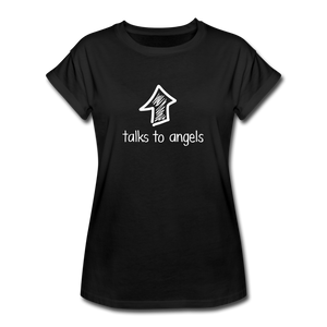 She Talks To Angels Women's Relaxed Fit Tee - black
